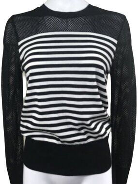 NWT DKNY Striped Mesh Knit Color block Sweater/Top S